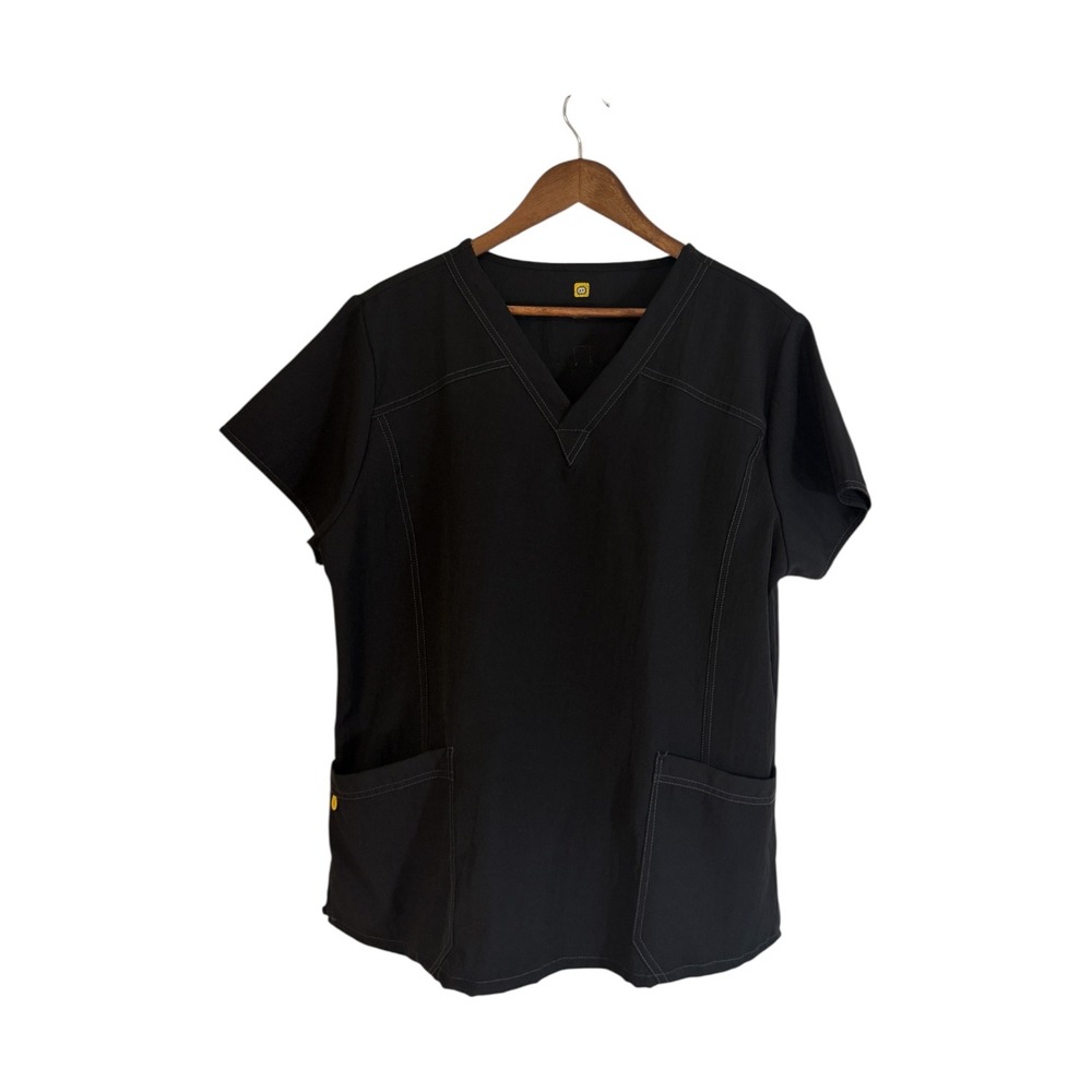 WonderWink Scrub Top Black XL Women V-Neck Short Sleeve 6214A Workwear Medical